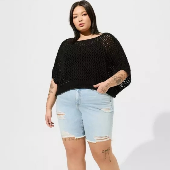 Torrid Open Stitch Pullover Oversized Cropped Sweater Black Size 1X/2X - Picture 2 of 4